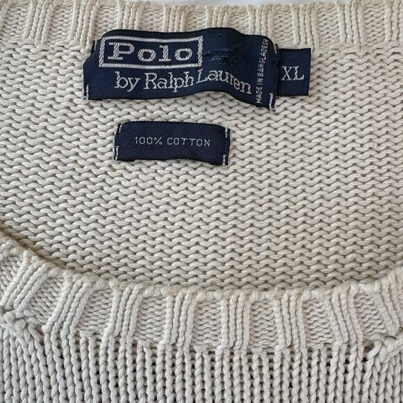 Polo Ralph Lauren White with Blue Stripes Sweater 100% Cotton Men’s Size XL - Picture 8 of 16